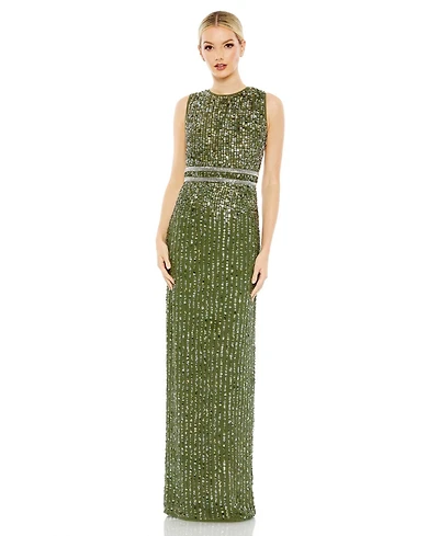 Mac Duggal Women's Sequined High Neck Sleeveless Column Gown
