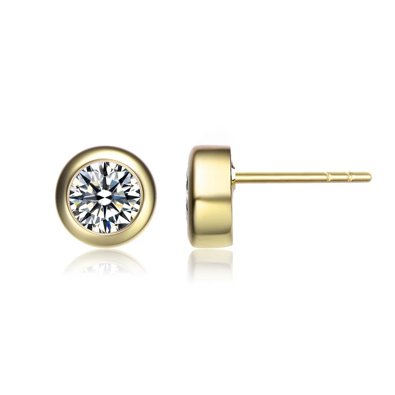 Modern Cubic Zirconia Solitaire Stud Butterfly Post Back Earrings