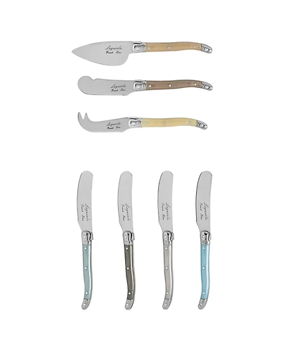 French Home Laguiole Mother of Pearl Cheese Knife and Spreader Set, 7 Piece.
