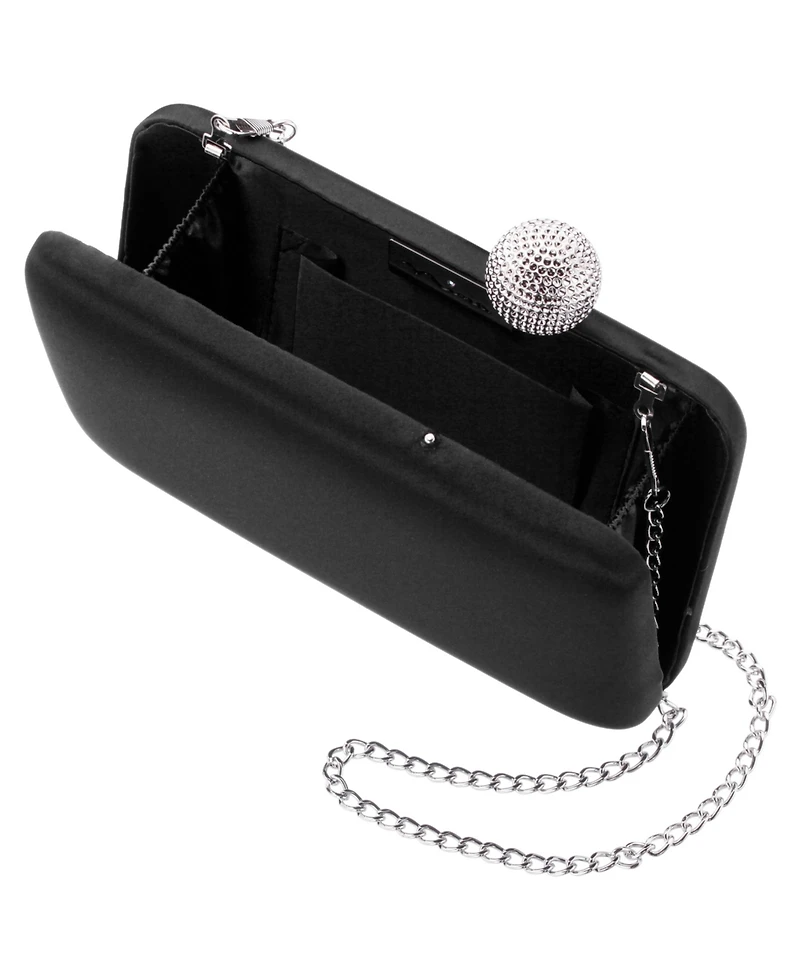 Nina Satin Minaudiere Crystal Clasp Clutch