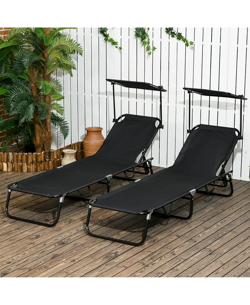 Outsunny Folding Chaise Lounge Pool Chairs, Reclining Back, Steel Frame & Breathable Mesh for Beach, Yard