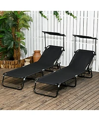 Outsunny Folding Chaise Lounge Pool Chairs, Reclining Back, Steel Frame & Breathable Mesh for Beach, Yard