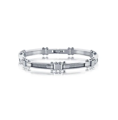 Metallo Mens Stainless Steel with Silver Cable Bracelet