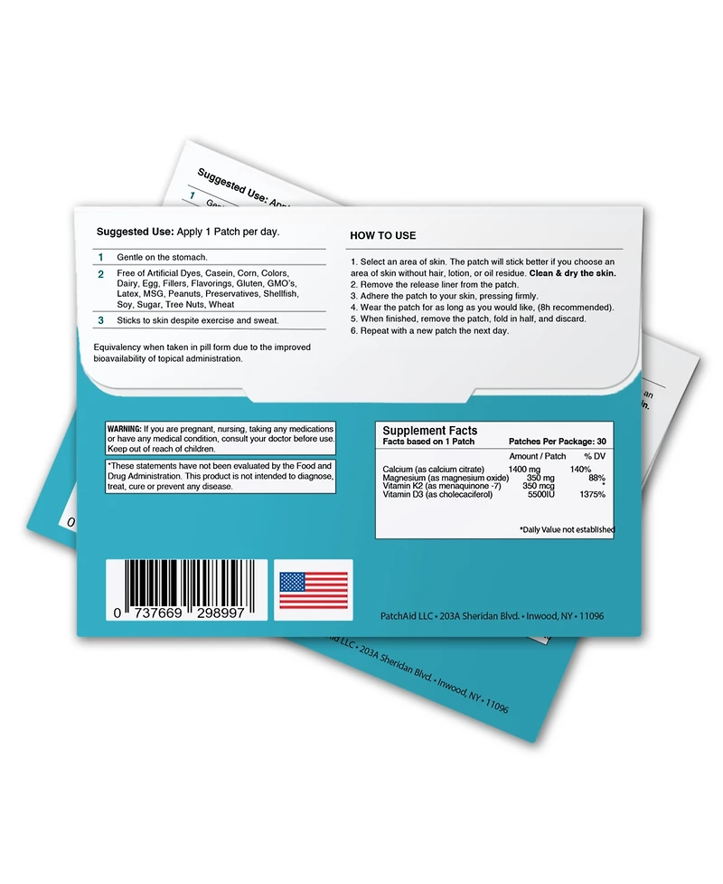 Vitamin D3 Plus Calcium Vitamin Patch by PatchAid (30-Day Supply)