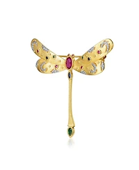 White Gold and 14K Gold Plated Red Genuine Stone Dragon Fly Pin