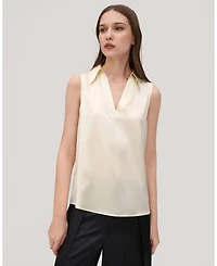 V-Neck Sleeveless Silk Violet Blouse For Women