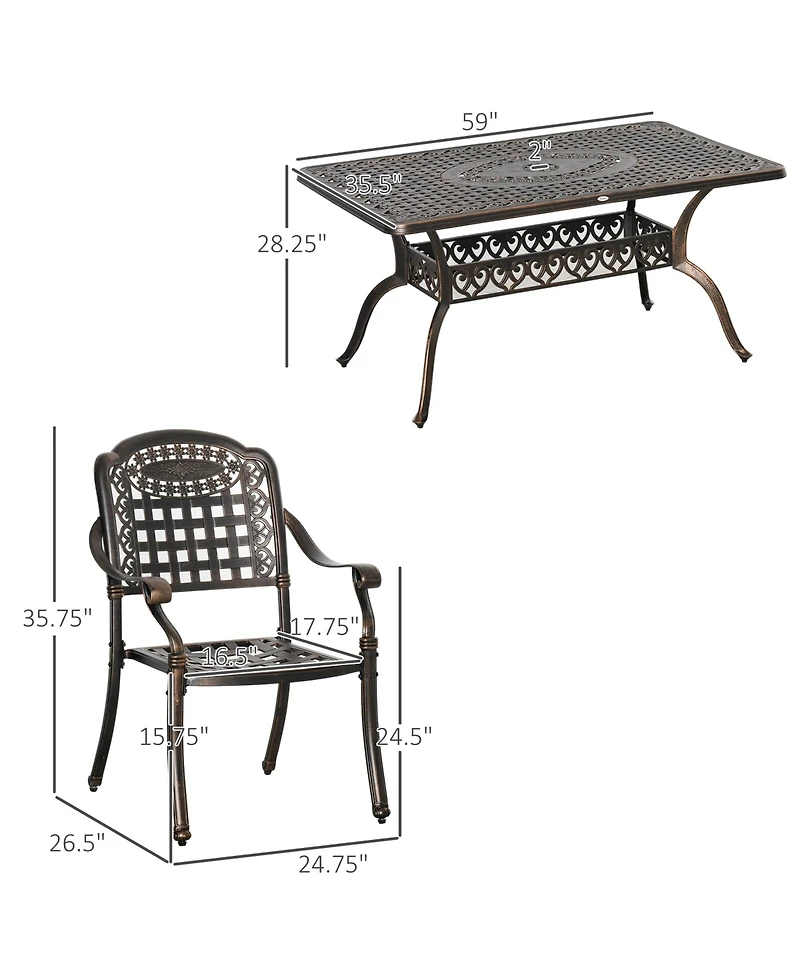 Outsunny 7-Piece Patio Dining Set w/ 6 Armchairs & Umbrella Hole,