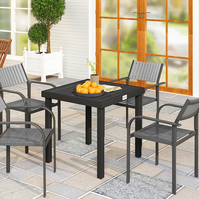 Outsunny Outdoor Dining Table for 4 Person, Square, Aluminum Metal Legs for Garden, Lawn, Patio, Woodgrain Black