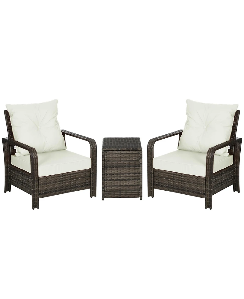 Outsunny 3 Piece Patio Furniture, Pe Wicker Storage Table & Chairs