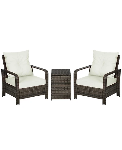 Outsunny 3 Piece Patio Furniture, Pe Wicker Storage Table & Chairs