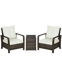 Outsunny 3 Piece Patio Furniture, Pe Wicker Storage Table & Chairs