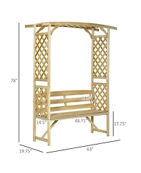 Outsunny Patio Garden Bench Arbor Arch with Pergola and 2 Trellises, 3 Seat Natural Wooden Outdoor Bench for Grape Vines & Climbing Plants, Backyard D