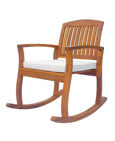 Outsunny Outdoor Rocking Chair with Cushion, Acacia Wood Patio Rocker for Backyard, Patio, Home, Teak Tone