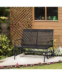 Outsunny Patio 2-Person Wicker Glider Bench Rocking Chair, Outdoor All-Hand Woven Pe Rattan Loveseat w/ Ergonomic Design Rocking System for Patio, Gar