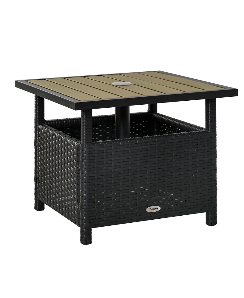 Outsunny Rat Wicker Outdoor Accent Table Umbrella Sd with Umbrella Insert
