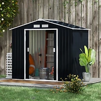 Outsunny 7' x 4' Storage Shed Garden Tool House w/ Vents Doors Dark
