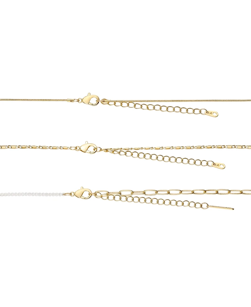 Unwritten 14k Gold Flash Plated White Enamel Paperclip Herringbone Chain Layered Necklaces, 3 Piece Set