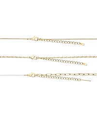 Unwritten 14k Gold Flash Plated White Enamel Paperclip Herringbone Chain Layered Necklaces, 3 Piece Set