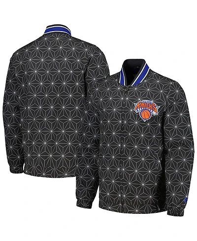 Men's Starter Black New York Knicks In-Field Play Fashion Satin Full-Zip Varsity Jacket