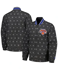 Men's Starter Black New York Knicks In-Field Play Fashion Satin Full-Zip Varsity Jacket