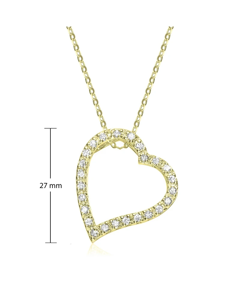 14k Gold Cubic Zirconia Ribbon Heart Halo Floating Pendant Necklace