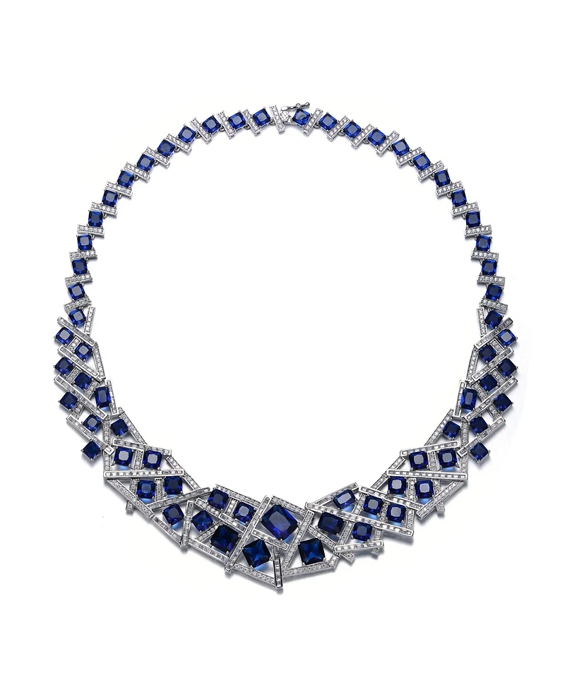 Mesmerizing 3D Geometric Cluster Eternity Necklace with Graduated Basketweave Stack