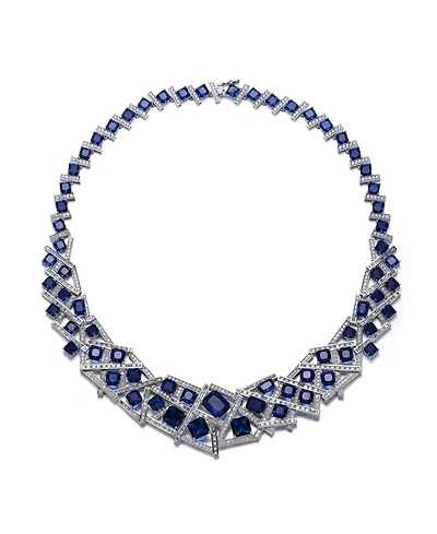 Mesmerizing 3D Geometric Cluster Eternity Necklace with Graduated Basketweave Stack