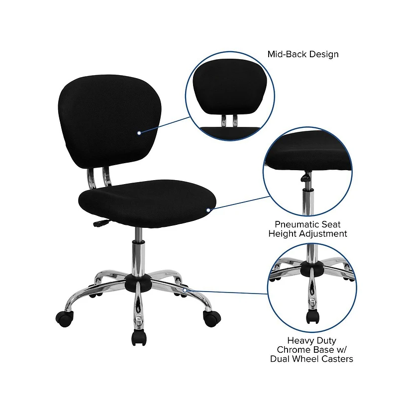Emma+Oliver Mid-Back Mesh Padded Swivel Task Office Chair With Chrome Base
