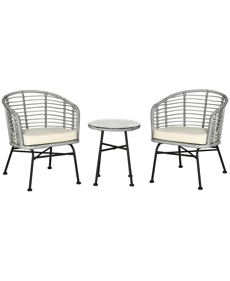 Outsunny 3pc Patio Bistro Set, Pe Rat Barrel Chairs & Table,