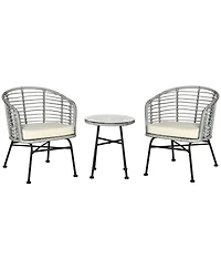 Outsunny 3pc Patio Bistro Set, Pe Rat Barrel Chairs & Table,