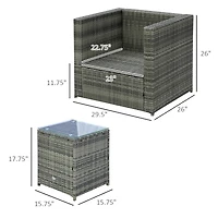 Outsunny Wicker Bistro Patio Set, 2 Porch Chairs & Glass Table,