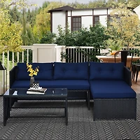 Outsunny 3-Piece Wicker Patio Furniture Sets, Rattan Conversation Sets, Sectional sofa set with Cushioned Lounge Chaise for Garden Poolside or Porch L
