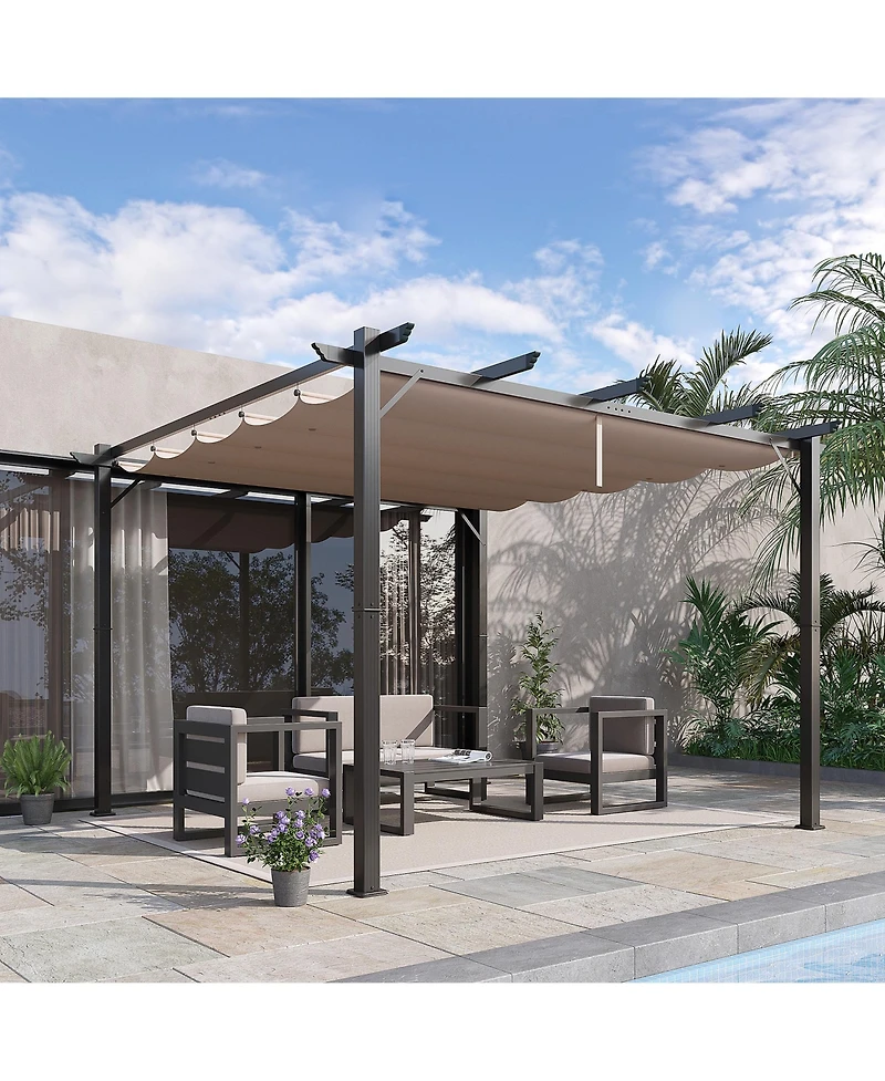 Outsunny 10' x 10' Pergola with Retractable Shade Canopy, Aluminum,