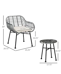 Outsunny 3 Piece Patio Set, Pe Rat Table and Chairs,