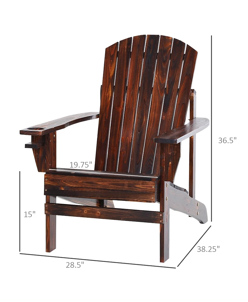 Outsunny Wooden Adirondack Chair, Outdoor Patio Lawn Chair with Cup Holder, Weather Resistant Lawn Furniture, Classic Lounge for Deck, Garden, Backyar