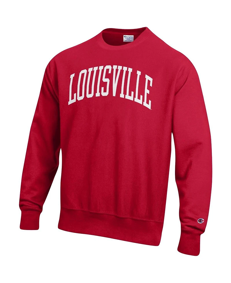 Men's Champion Red Louisville Cardinals Arch Reverse Weave Pullover Sweatshirt