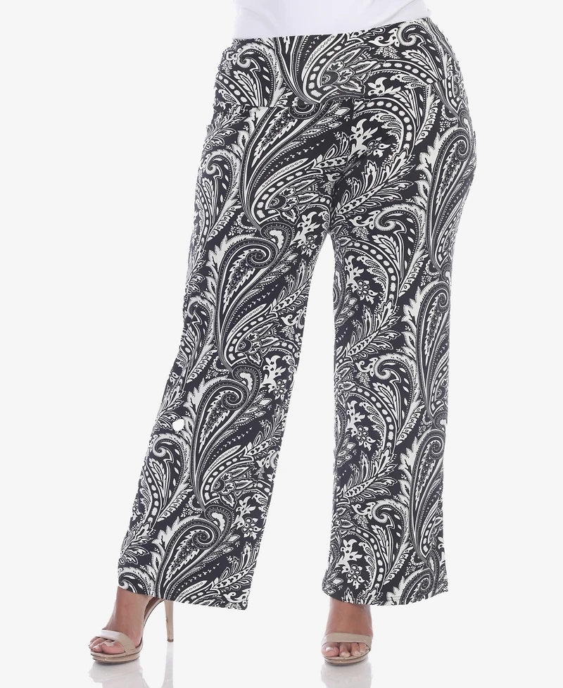 White Mark Plus Size Printed Wide Leg Palazzo Pants
