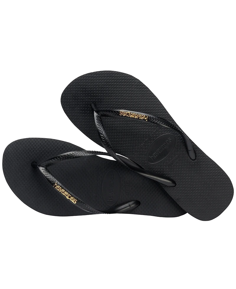 Havaianas Women's Slim Logo Metallic Slip On Sandals