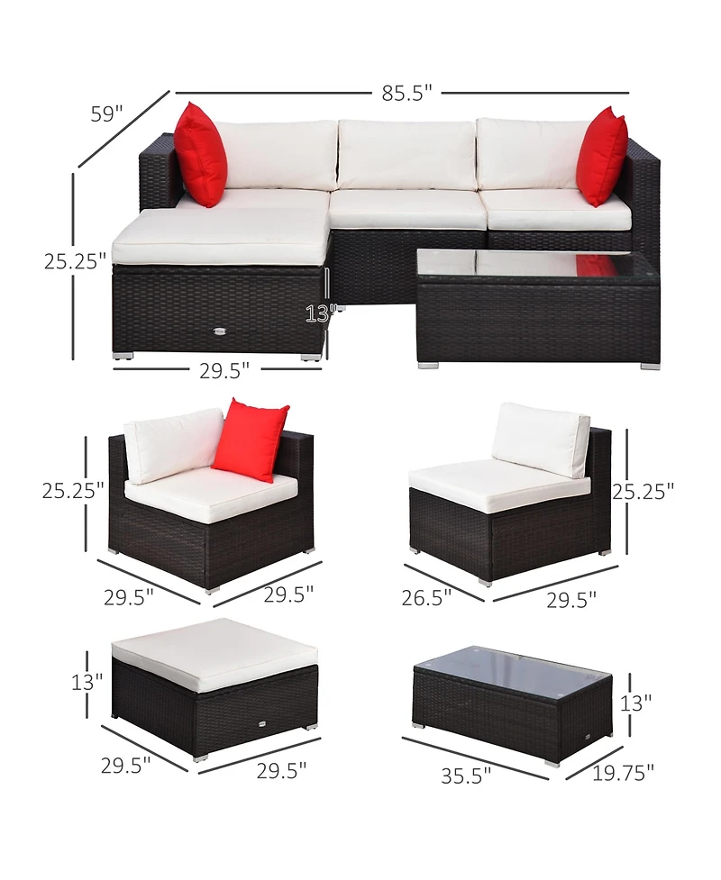 Outsunny 5 Piece Patio Wicker Furniture Set