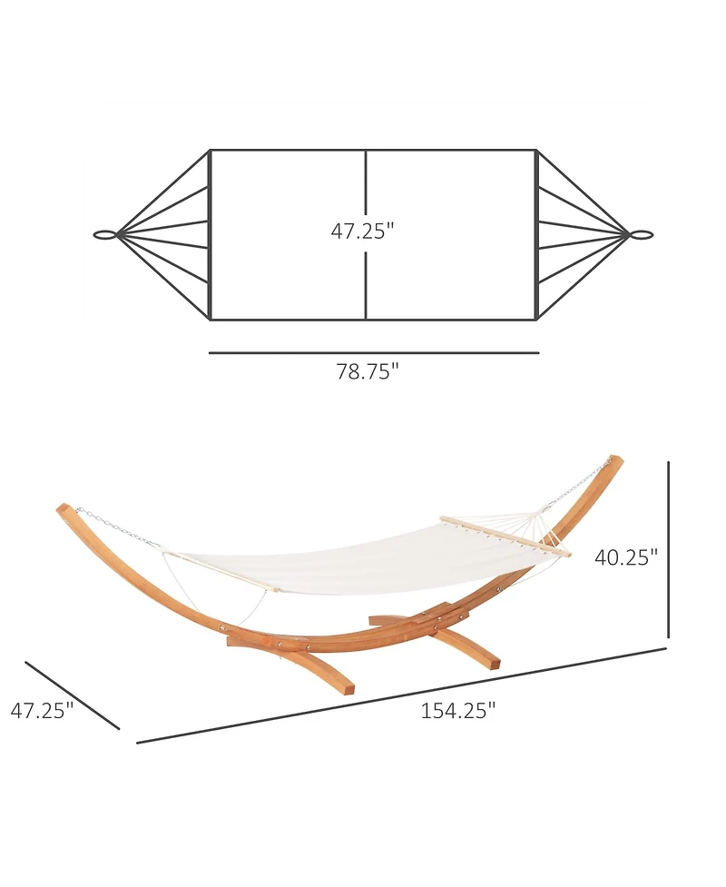 Outsunny 1-Person Hammock with Stand Set for Outside & Inside, 154" x 47" Wooden Frame, Cotton Fabric Bed, Safety Cords, 330 lbs. Weight Capacity, Ind