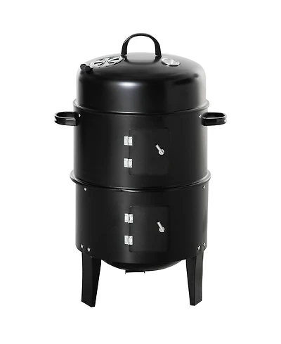 Outsunny 3-In-1 Outdoor Charcoal Bbq Smoker and Grill with 2 Cooking Racks