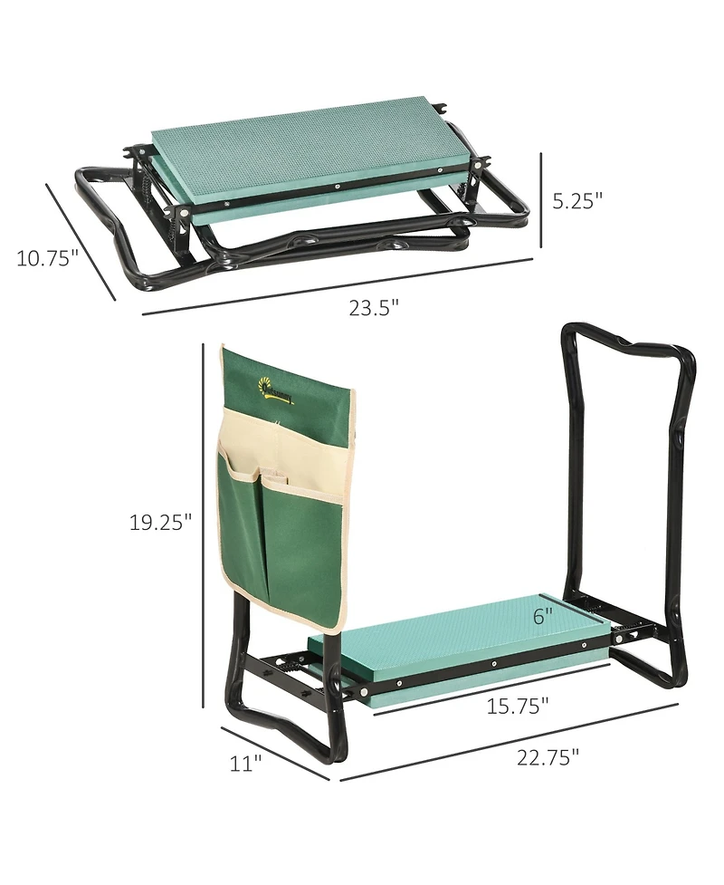 Outsunny Garden Kneeler Seat Stool Bench Kneeling Pad and 1 Large Side Tool Pouch & Easy Folding Design for Transport & Storage