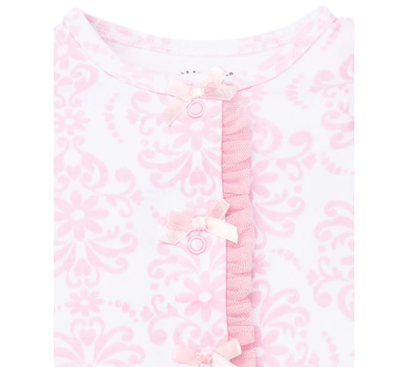 Little Me Baby Girls Damask Footed Coverall and Hat, 2 Piece Set