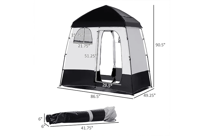 Outsunny Two Room Pop Up Shower Tent w/ Shower Bag, Floor & Carry Bag