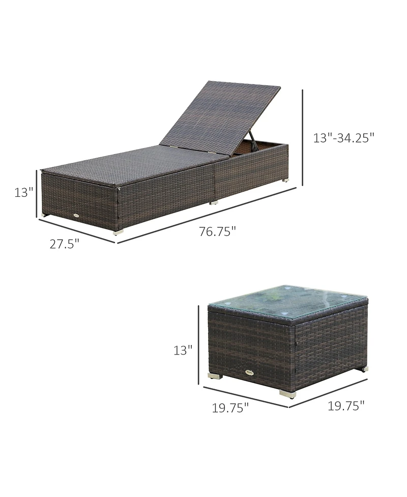 Outsunny Pool Furniture, 2 Chaise Lounge Chairs & Table, Cushioned,