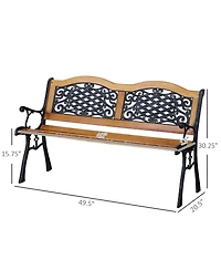 Outsunny 50" Garden Bench Outdoor Loveseat with Cast Steel Legs Antique Armrest and Backrest for Patio, Deck, and Yard