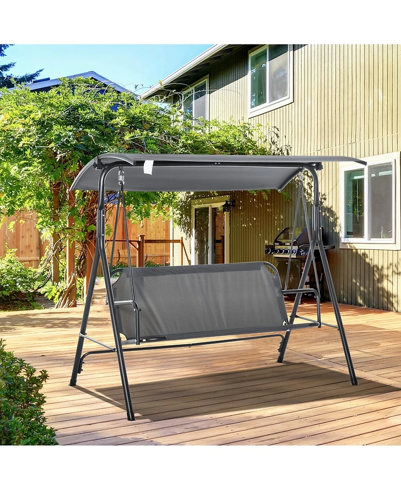 Outsunny Outdoor Patio Swing Chair, Seats 3 Adults, Adjustable Sun Shade Canopy, Strong Steel Frame, Comfortable Rocker Bench, Grey