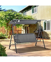 Outsunny Outdoor Patio Swing Chair, Seats 3 Adults, Adjustable Sun Shade Canopy, Strong Steel Frame, Comfortable Rocker Bench, Grey