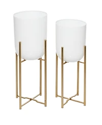 CosmoLiving Metal Indoor Outdoor Dome Planter with Removable Stand Set of 2