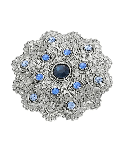 2028 Crystal Silver-Tone Flower Brooch